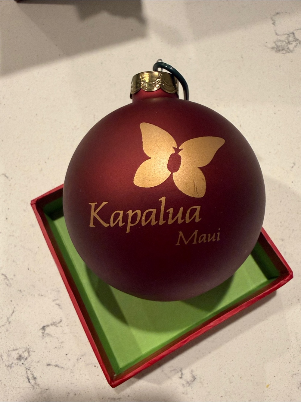 Maui Red Ornament with Gold Butterfly Accent